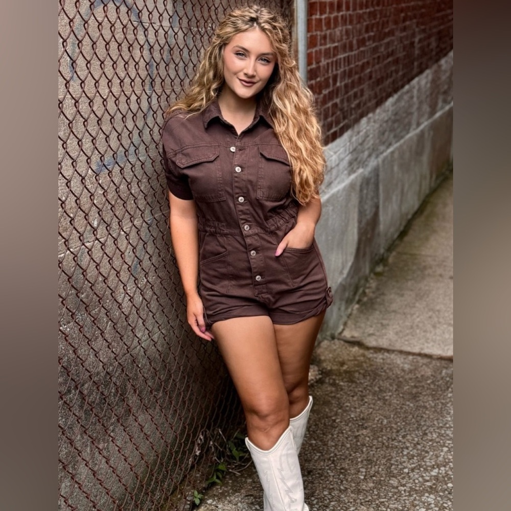 FREE PEOPLE Marci Brown Shortalls XS